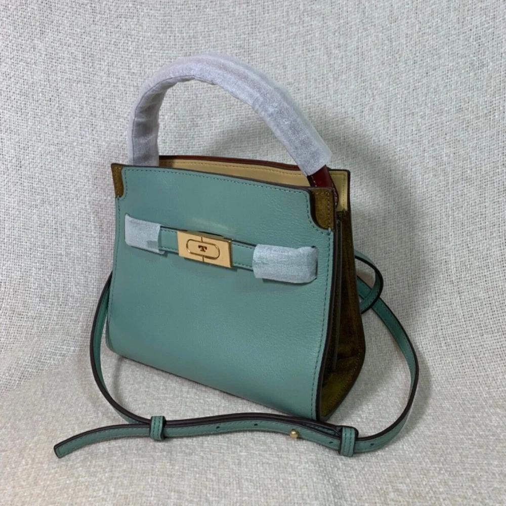 NEW Tory Burch Lee Radziwill Rivulet Blue Leather Petite Double Bag/Shoulder Bag - Picture 4 of 15